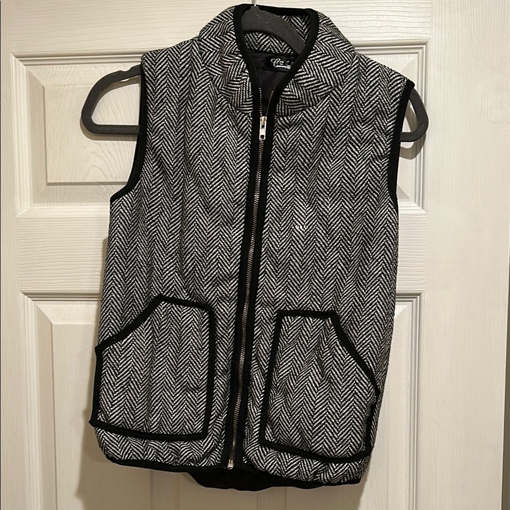 Black and White Herringbone Vest